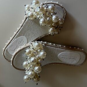 Voguish Chic Boutique - Pearl Embellished Women's Slippers - Cream (Size 6.5)